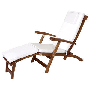 All Things Cedar Teak Java Finish 5 Position Steamer Chair & Cushion Outdoor Chairs White