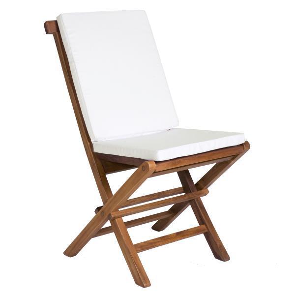 All Things Cedar Teak Java Finish Folding Chair Set &amp; Cushion Outdoor Chairs White