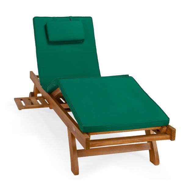 All Things Cedar Teak Multi-Position Chaise Lounger &amp; Cushion Outdoor Chairs Green