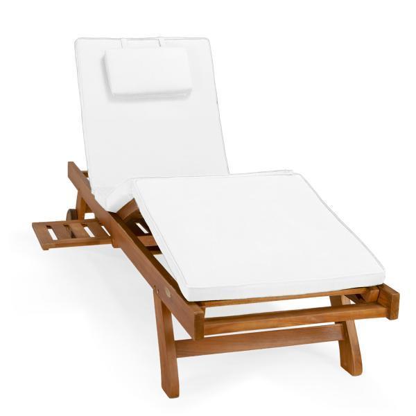 All Things Cedar Teak Multi-Position Chaise Lounger &amp; Cushion Outdoor Chairs White