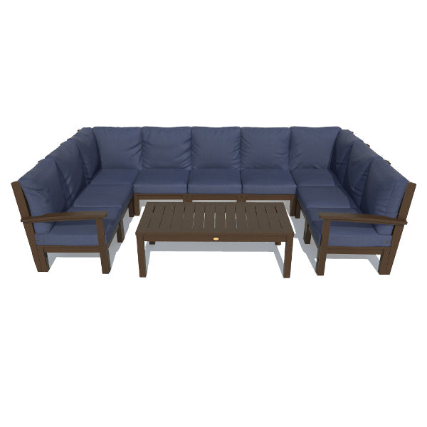 Bespoke Deep Seating 10 pc Sectional Sofa Set with Conversation Table Sectional Set Navy Blue / Weathered Acorn