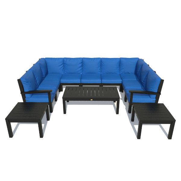 Bespoke Deep Seating 12 pc Sectional Sofa Set with Conversation and 2 Side Table Sectional Set Cobalt Blue / Weathered Acorn