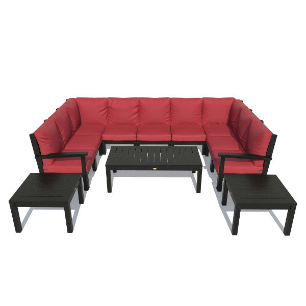 Bespoke Deep Seating 12 pc Sectional Sofa Set with Conversation and 2 Side Table Sectional Set Firecracker Red / Weathered Acorn