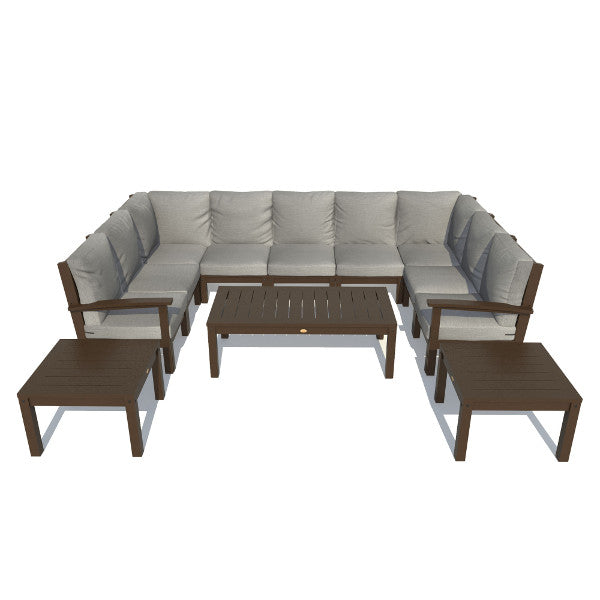 Bespoke Deep Seating 12 pc Sectional Sofa Set with Conversation and 2 Side Table Sectional Set Navy Blue / Coastal Teak