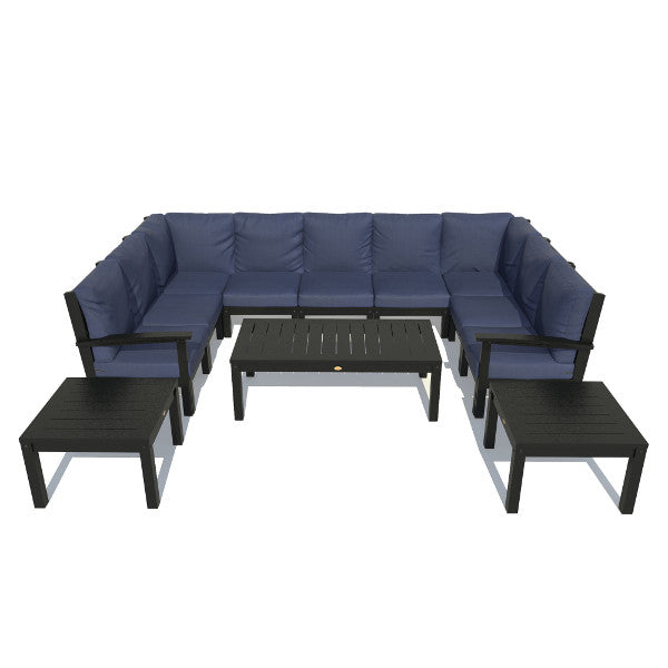 Bespoke Deep Seating 12 pc Sectional Sofa Set with Conversation and 2 Side Table Sectional Set Navy Blue / Weathered Acorn