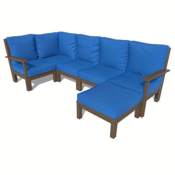 Bespoke Deep Seating 6 pc Sectional Set with Ottoman Sectional Set Cobalt Blue / Weathered Acorn