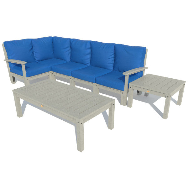 Bespoke Deep Seating 7 pc Sectional Set with Conversation and Side Table Sectional Set Cobalt Blue / Coastal Teak