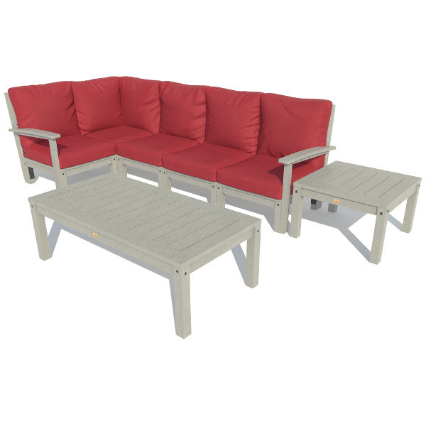 Bespoke Deep Seating 7 pc Sectional Set with Conversation and Side Table Sectional Set Firecracker Red / Coastal Teak