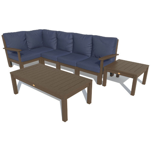 Bespoke Deep Seating 7 pc Sectional Set with Conversation and Side Table Sectional Set Navy Blue / Weathered Acorn