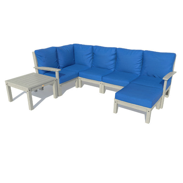 Bespoke Deep Seating 7 pc Sectional Set with Ottoman and Side Table Sectional Set Cobalt Blue / Coastal Teak