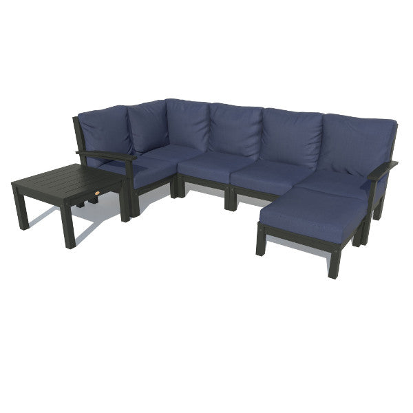 Bespoke Deep Seating 7 pc Sectional Set with Ottoman and Side Table Sectional Set Navy Blue / Black