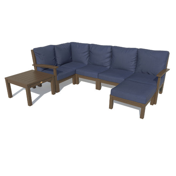 Bespoke Deep Seating 7 pc Sectional Set with Ottoman and Side Table Sectional Set Navy Blue / Weathered Acorn