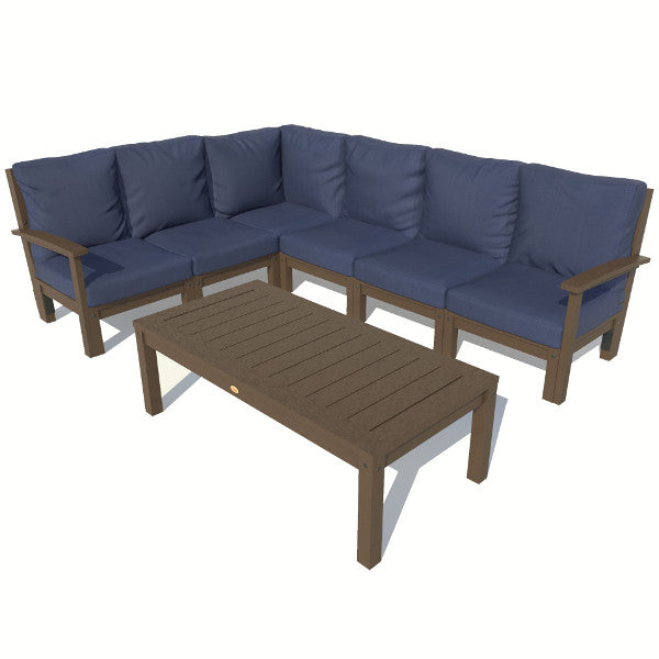 Bespoke Deep Seating 7 pc Sectional Sofa Set with Conversation Table Sectional Set Navy Blue / Weathered Acorn