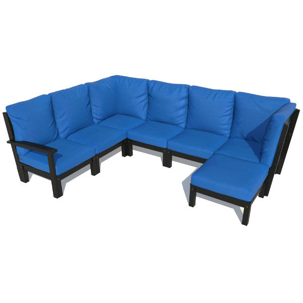 Bespoke Deep Seating 7 pc Sectional Sofa Set with Ottoman Sectional Set Cobalt Blue / Black