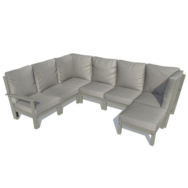 Bespoke Deep Seating 7 pc Sectional Sofa Set with Ottoman Sectional Set Stone Gray / Coastal Teak