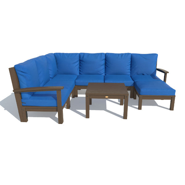 Bespoke Deep Seating 8 pc Sectional Sofa Set with Ottoman and Side Table Sectional Set Cobalt Blue / Weathered Acorn