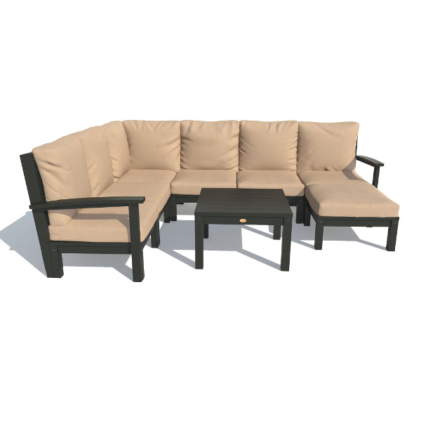 Bespoke Deep Seating 8 pc Sectional Sofa Set with Ottoman and Side Table Sectional Set Driftwood / Black