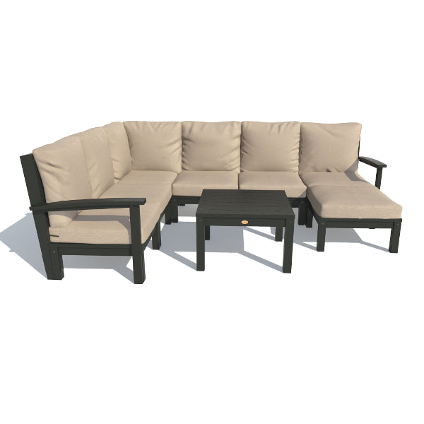 Bespoke Deep Seating 8 pc Sectional Sofa Set with Ottoman and Side Table Sectional Set Dune / Black