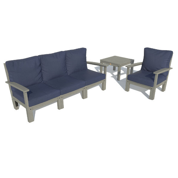 Bespoke Deep Seating Sofa, Chair and Side Table Sectional Set Navy Blue / Coastal Teak