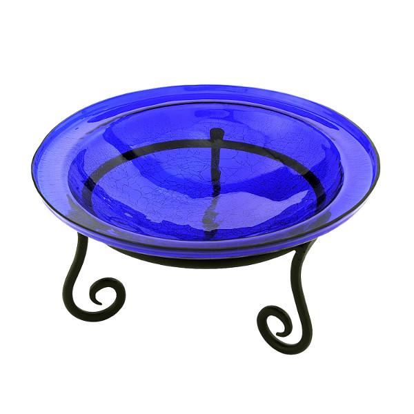 Cobalt Blue Crackle Glass Birdbath Bowl Birdbath Bowls 12 inch / Birdbath with Tripod Stand