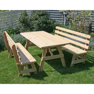 Creekvine Design Red Cedar Classic Family Picnic Table with (2) Backed Benches Picnic Tables and Benches 27" W x 4' L / Unfinished