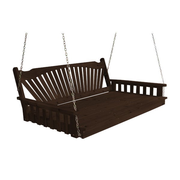 Fanback Red Cedar Swing Bed Porch Swing Bed 6ft / Walnut Stain / Include Stainless Steel Swing Hangers