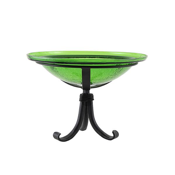 Fern Green Crackle Glass Birdbath Bowl Birdbath Bowl 12 inch / Birdbath with Tripod Stand Bracket
