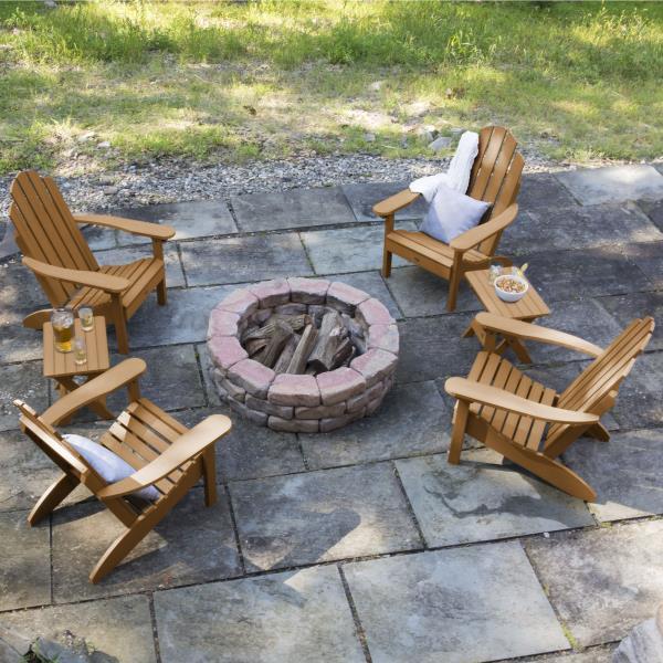 Highwood 4 Classic Westport Adirondack Chairs with 2 Folding Side Tables Furniture Set Weathered Acorn