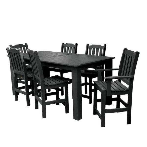 Lehigh 7pc Rectangular Counter Height Outdoor Dining Set Dining Set 84&quot; x 42&quot; / Black