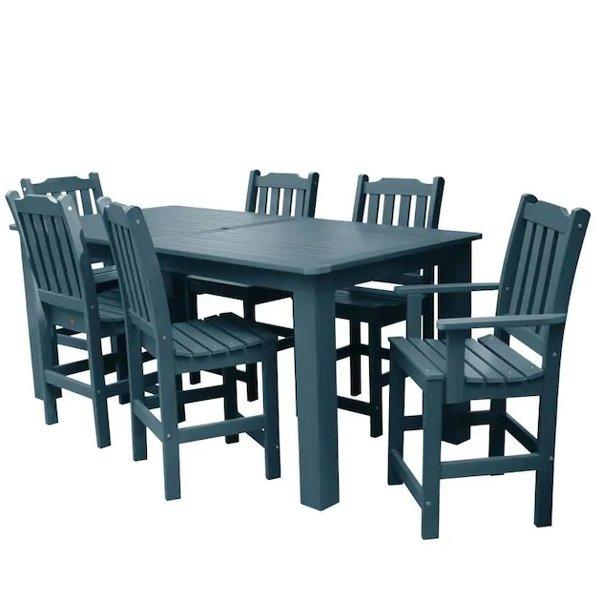 Lehigh 7pc Rectangular Counter Height Outdoor Dining Set Dining Set 84&quot; x 42&quot; / Nantucket Blue