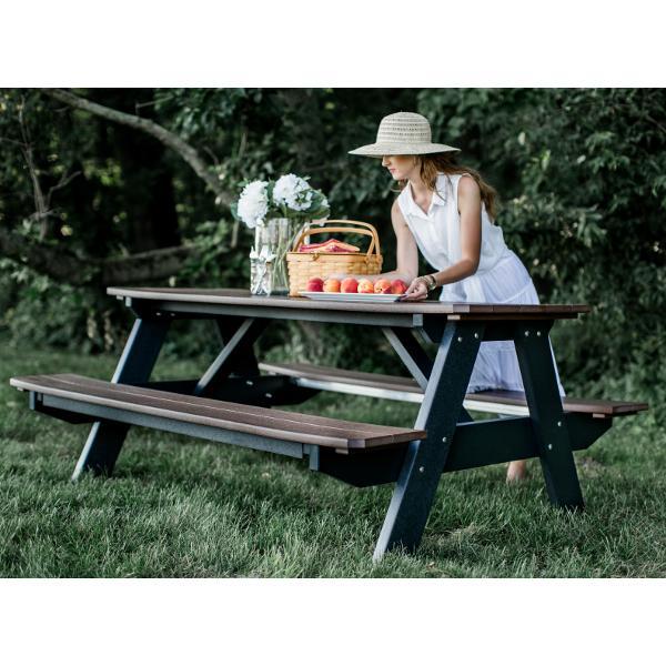 Little Cottage Co. Heritage Picnic Table With Attached Bench Picnic Table Tudor Brown-Black