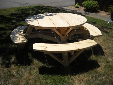 Moon Valley 56 in. Round Picnic Table Set Picnic Table Unfinished / round wooden picnic table