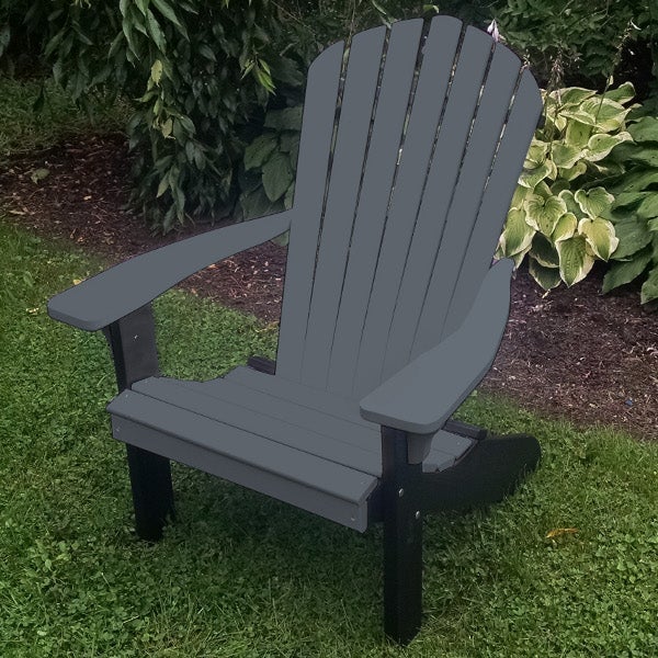 Poly Fanback Adirondack Chair with Black Frame Outdoor Chair Dark Gray