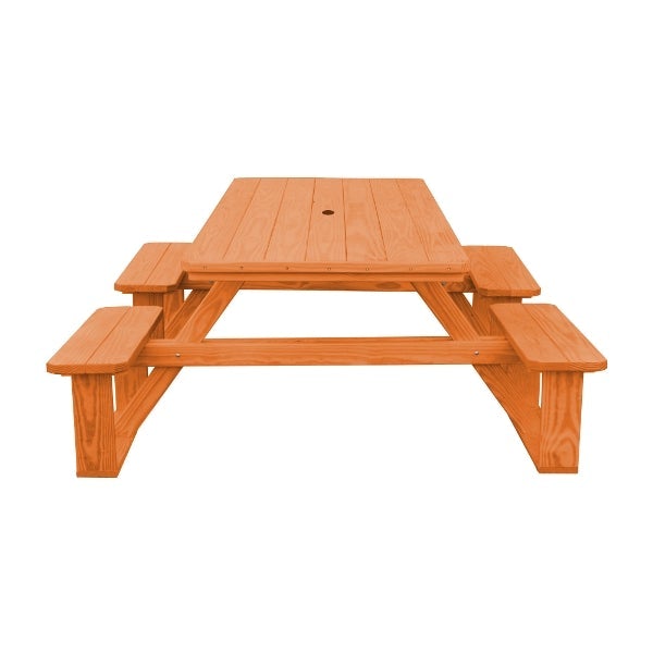 Pressure Treated Pine 8ft Walk-In Table Picnic Table Redwood Stain / Include Standard Size Umbrella Hole