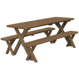 Pressure Treated Pine Crossleg Table with 2 Benches Picnic Benches