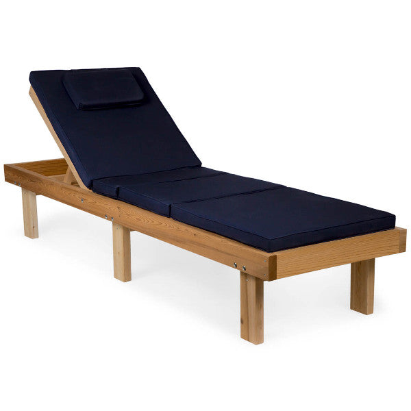 Reclining Cedar Chaise Lounger With Cushions Lounge Chair Blue