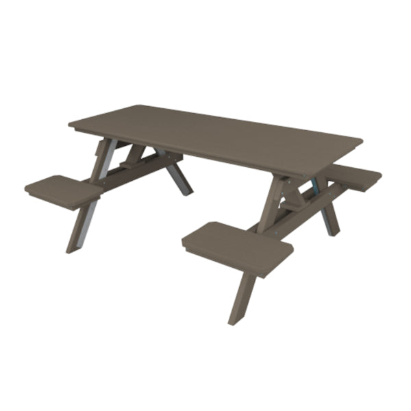 Recycled Plastic ADA Compliant 6&#39; Table w/Attached Benches Table 6ft / Weathered Wood / Without Umbrella Hole