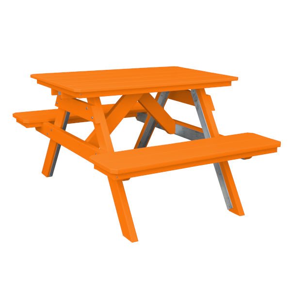 Recycled Plastic Table w/Attached Benches Table 4ft / Orange / Without Umbrella Hole