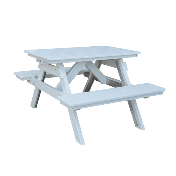 Recycled Plastic Table w/Attached Benches Table 4ft / White / Without Umbrella Hole