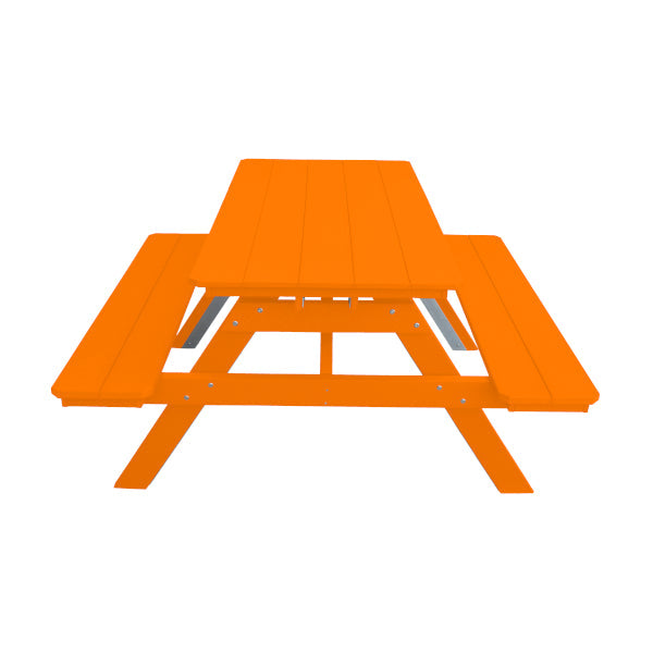 Recycled Plastic Table w/Attached Benches Table 5ft / Orange / Without Umbrella Hole