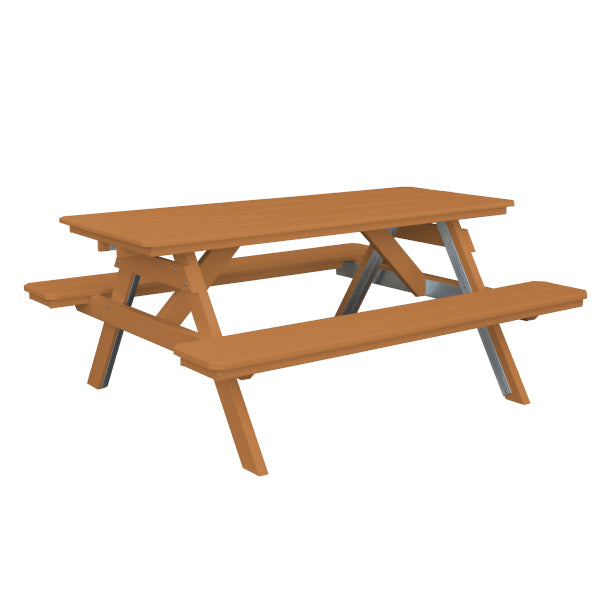 Recycled Plastic Table w/Attached Benches Table 6ft / Cedar / Without Umbrella Hole