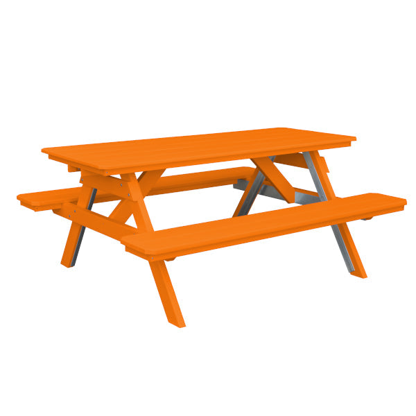Recycled Plastic Table w/Attached Benches Table 6ft / Orange / Without Umbrella Hole