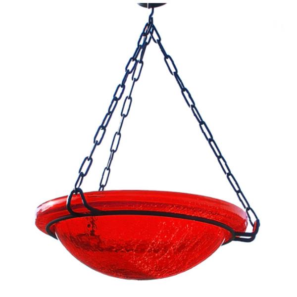 Red Crackle Glass Birdbath Bowl Birdbath Bowl 12 inch / Hanging Birdbath