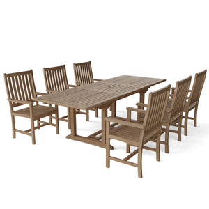 Teak Bahama Wilshire Armchair 7-Pieces Extension Dining Set Dining Set