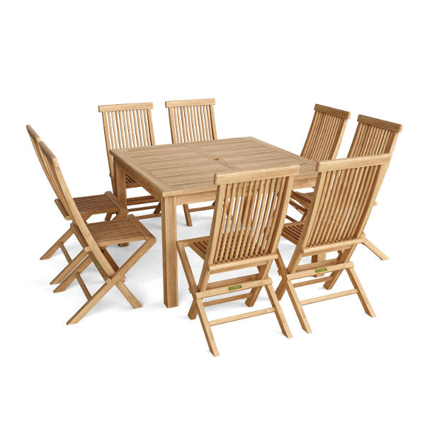 Teak Windsor Classic Chair 9-Pieces Folding Dining Set Dining Set