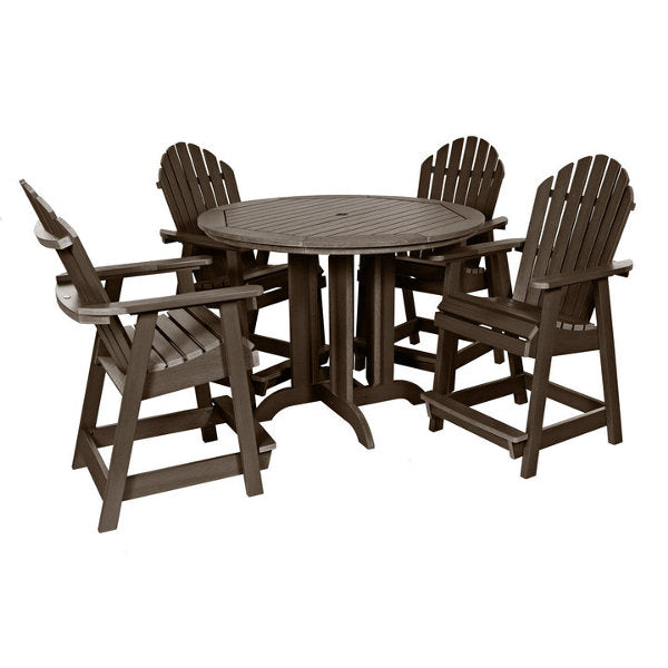 The Sequoia Professional Commercial Grade 5 Pc Muskoka Adirondack Dining Set in Counter Height with 48” Table Dining Set Weathered Acorn
