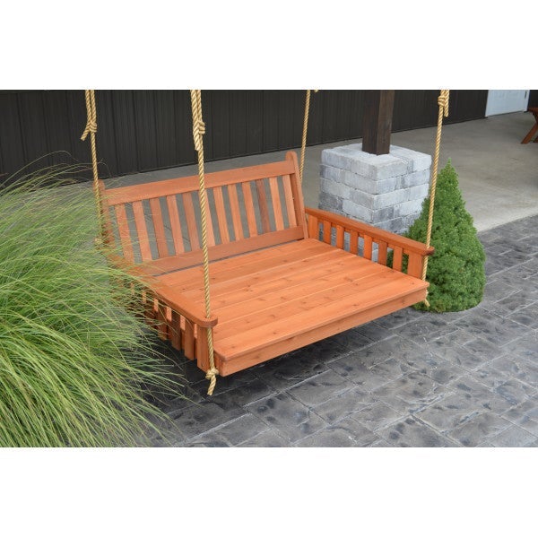 Traditional English Red Cedar Swing Bed Porch Swing Bed 5ft / Cedar Stain / Without Swing Hangers