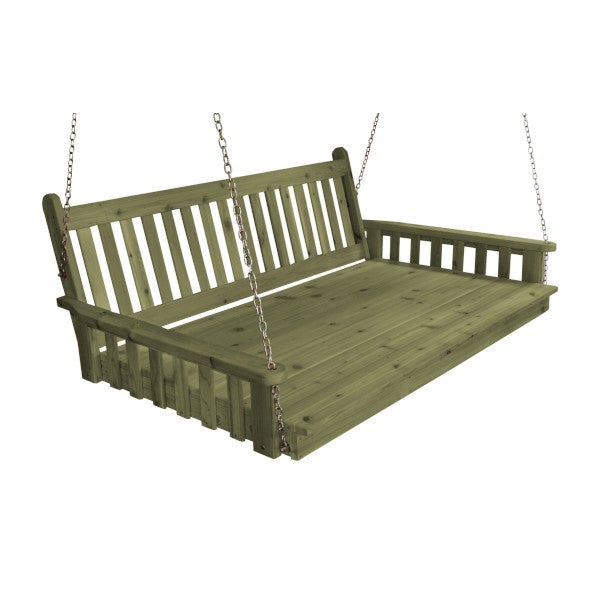 Traditional English Red Cedar Swing Bed Porch Swing Bed 6ft / Linden Leaf Stain / Include Stainless Steel Swing Hangers