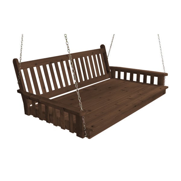 Traditional English Red Cedar Swing Bed Porch Swing Bed 6ft / Mushroom Stain / Include Stainless Steel Swing Hangers
