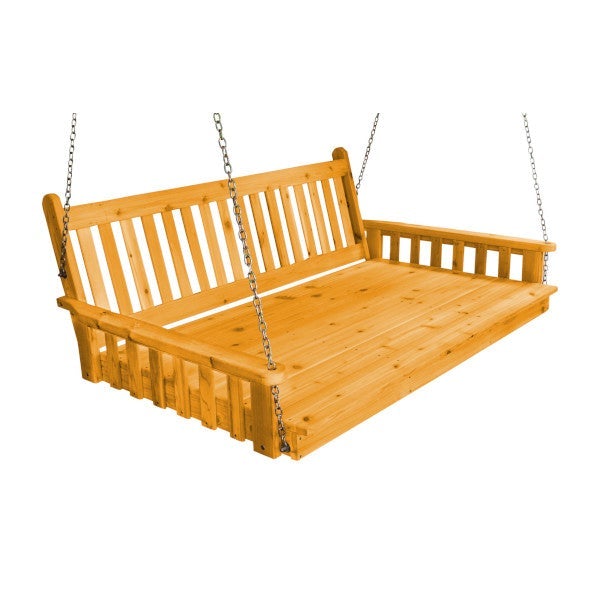 Traditional English Red Cedar Swing Bed Porch Swing Bed 6ft / Natural Stain / Include Stainless Steel Swing Hangers